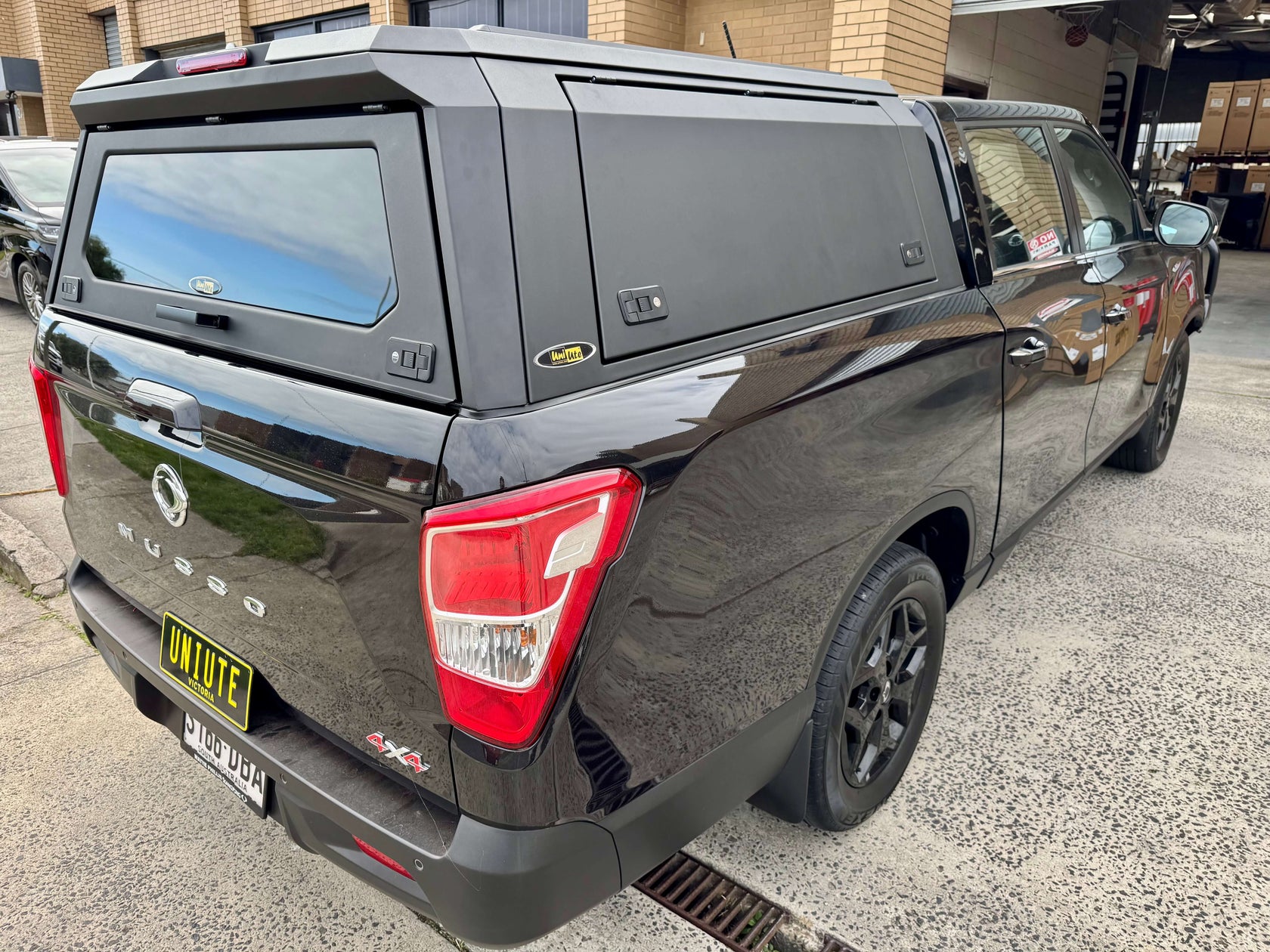 Black KGM Musso Canopy XLV 2018-2025 stainless steel ute canopy from UniUte