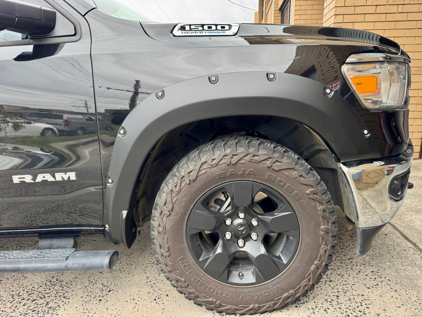 Textured fender flares for RAM 1500 DT 2019-2026 — installed front view | UniUte