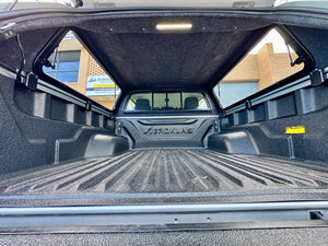 Mazda BT-50 canopy — close-up of the paint-matched finish and roof rail