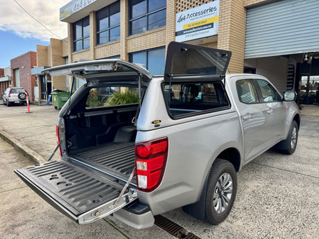 Mazda BT-50 canopy — close-up of the weather seals and rear door latch