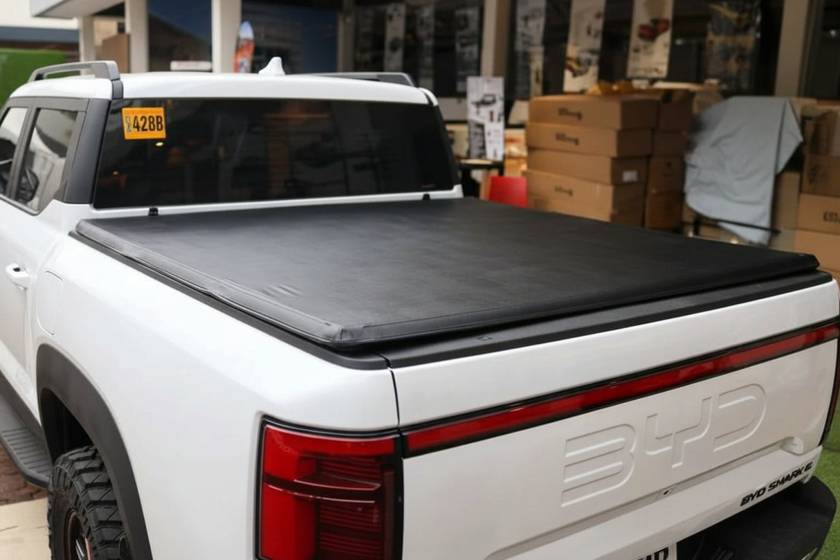 BYD Shark 6 Tonneau Cover Soft Tri-Fold on 2025 truck bed for weather protection and enhanced functionality.