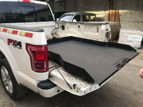 Sliding tray for Toyota Tundra 5.5 bed — fully extended showing cargo access | UniUte