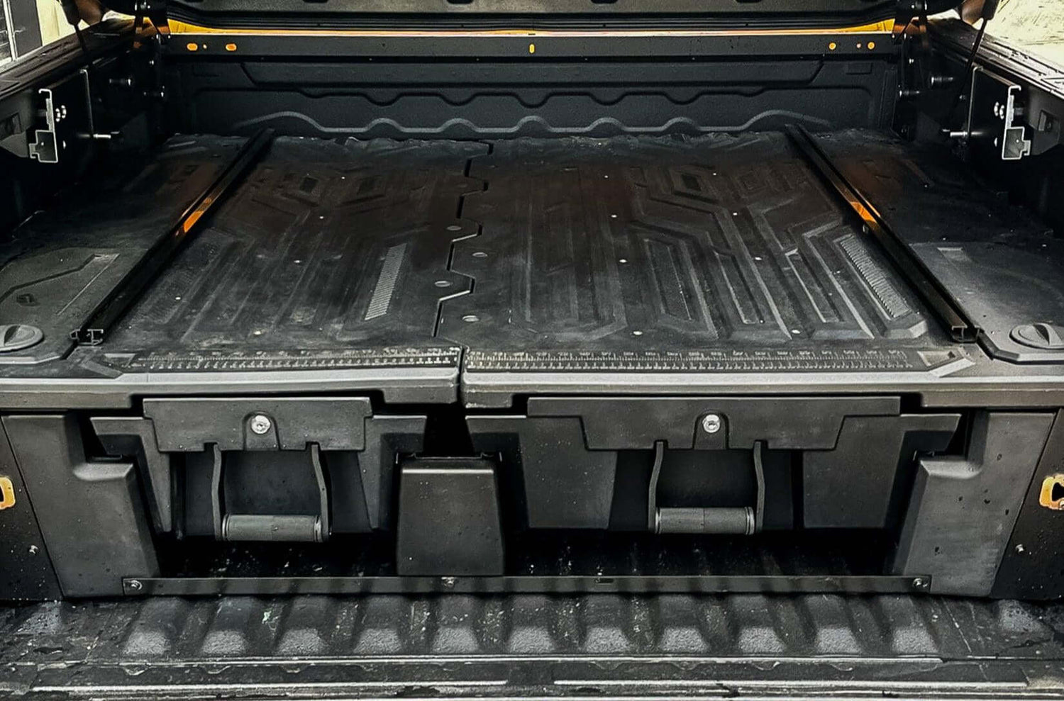 Ford Ranger Drawers NextGen 2022+ Weathertight Ute Drawer System in open black truck bed