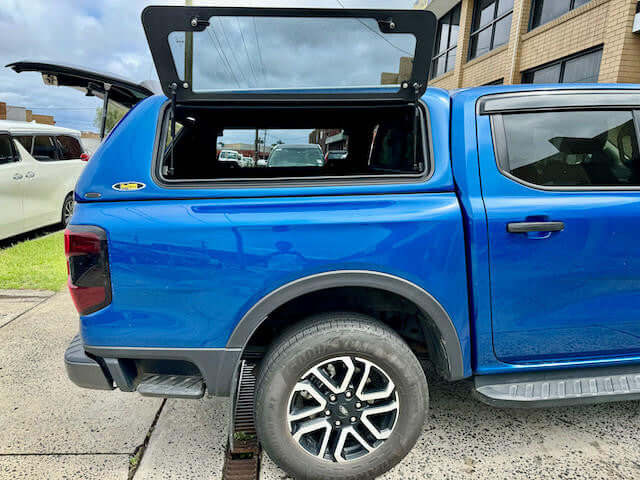 Blue Ford Ranger canopy for NextGen RA 2022-2025, showcasing dual cab design. Focus keyword: ford ranger canopy.
