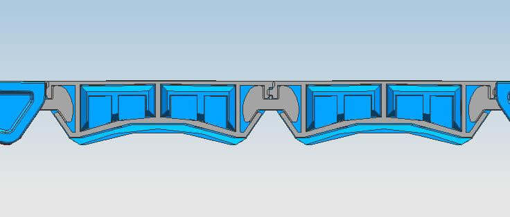 Cross-section view of Ranger Roller Shutter components for Ford Ranger 2022+ Gen2, showcasing structural design and mechanism.