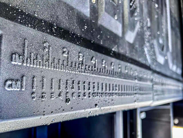 Close-up of Ford Ranger drawers weathertight ute drawer system with measurement markings, designed for 2022+ models.
