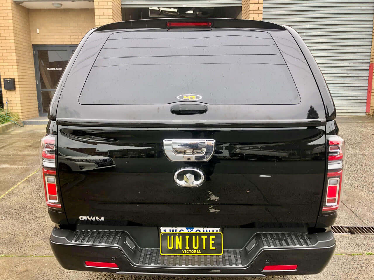 Black UniUte FORCE PRO GWM Cannon Canopy (2020-2025) installed on rear of a GWM Cannon Ute.