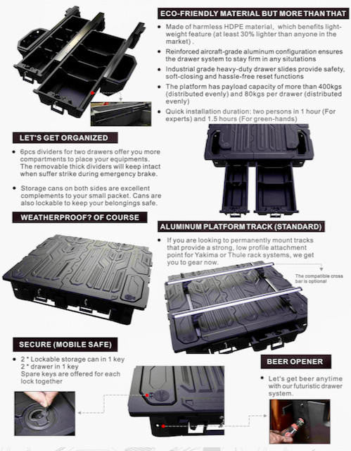 JEEP GLADIATOR Weathertight Drawer System For Jeep Gladiator 2020-2024 