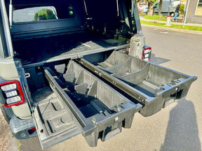 Jeep Gladiator ute drawer system 2020-2026 — weathertight open showing storage | UniUte