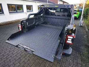 Jeep Gladiator sliding tray — installed showing tray depth and surface texture