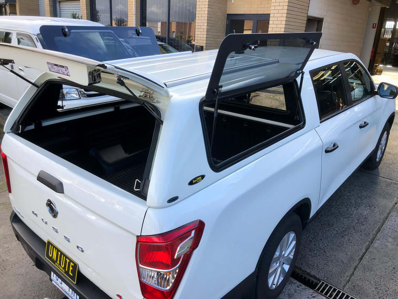 canopy for ssangyong musso XLV long tub 2018-2025 UniUte shown installed on vehicle for work and adventure