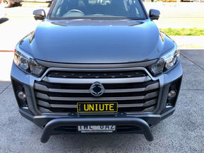 Sensor-compatible nudge bar for SsangYong Musso 2018-2026 — installed front view | UniUte