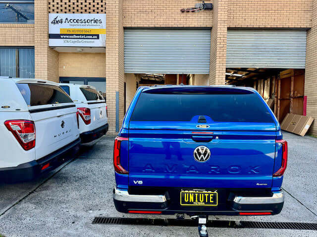 Volkswagen Amarok canopy by UniUte, rear view at 4x4 Accessories shop.