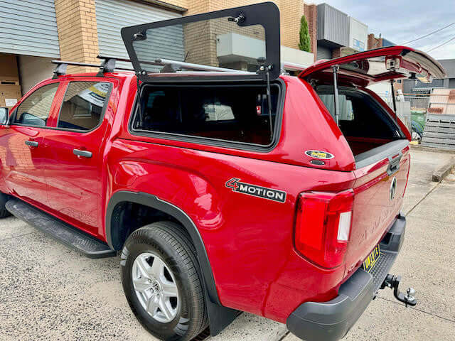Red Volkswagen Amarok canopy, showcasing amarok canopy by UniUte for 2023-2025 models