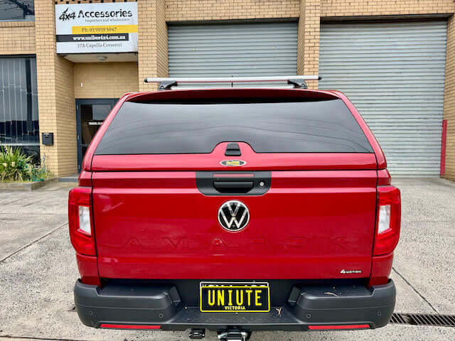Rear view of New Volkswagen Amarok canopy by UniUte, 2023-2025 model, showcasing the amarok canopy.